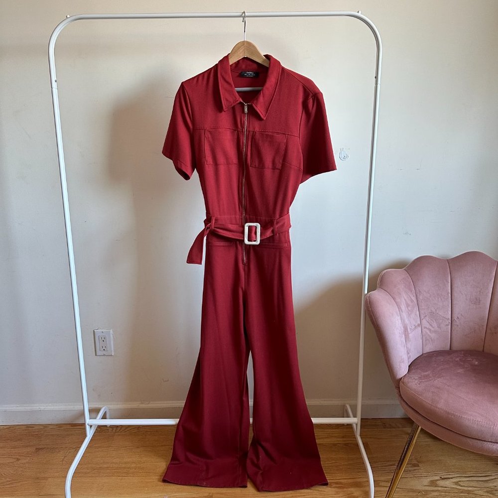 Bershka | Terracotta Boot Cut Flate Jumpsuit Size L